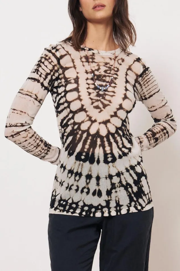 Raquel Allegra Mesh Black And Dirty White Liza Tee Women Tops