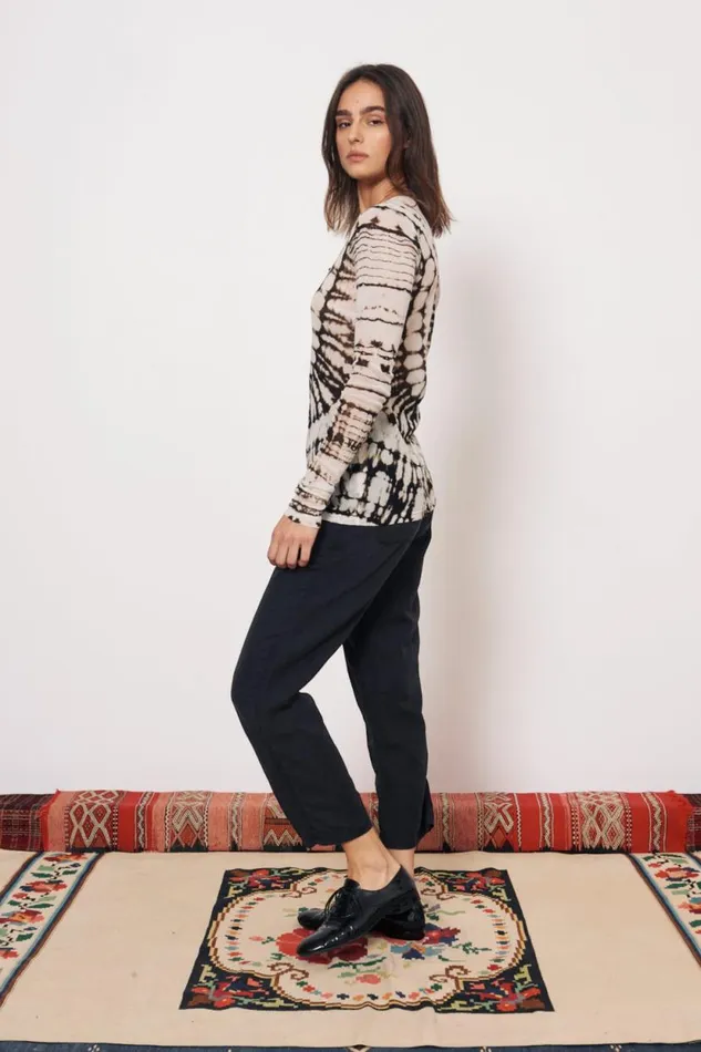 Raquel Allegra Mesh Black And Dirty White Liza Tee Women Tops