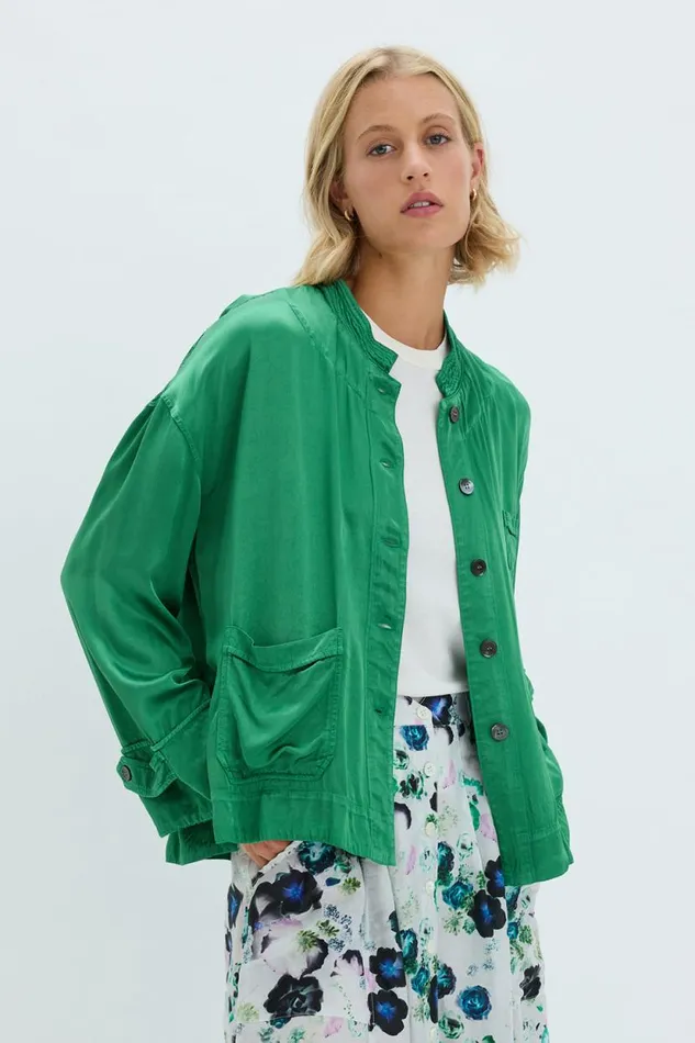 Raquel Allegra Pebble Satin Jade Fountain Jacket Women Jackets