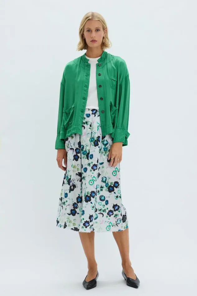Raquel Allegra Pebble Satin Jade Fountain Jacket Women Jackets