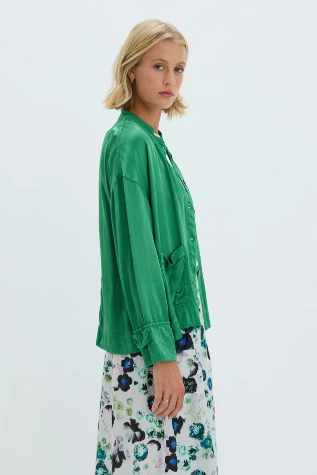 Raquel Allegra Pebble Satin Jade Fountain Jacket Women Jackets