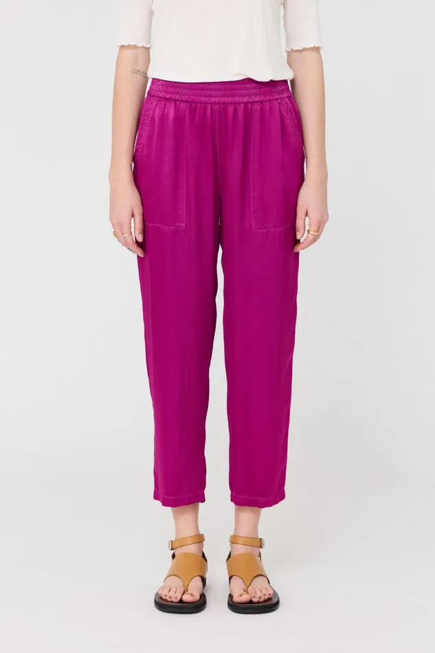 Raquel Allegra Pebble Satin Magenta Trapunto Pant Women Bottoms