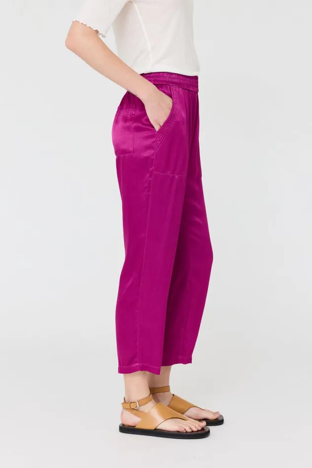 Raquel Allegra Pebble Satin Magenta Trapunto Pant Women Bottoms