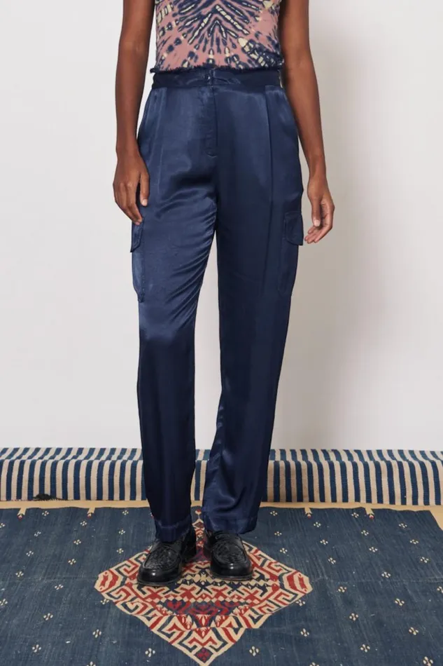 Raquel Allegra Pebble Satin Midnight Carly Pant Women Bottoms