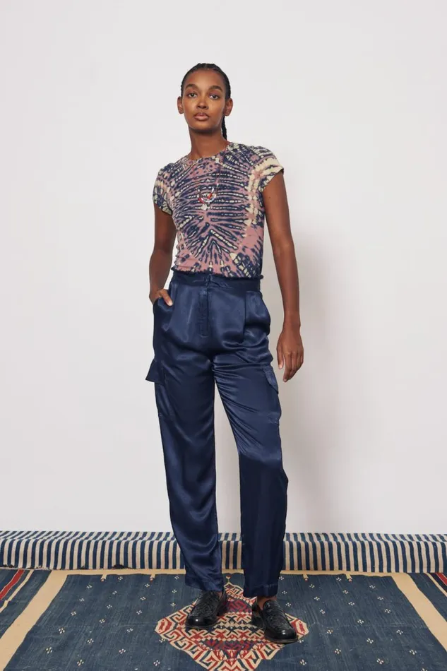 Raquel Allegra Pebble Satin Midnight Carly Pant Women Bottoms
