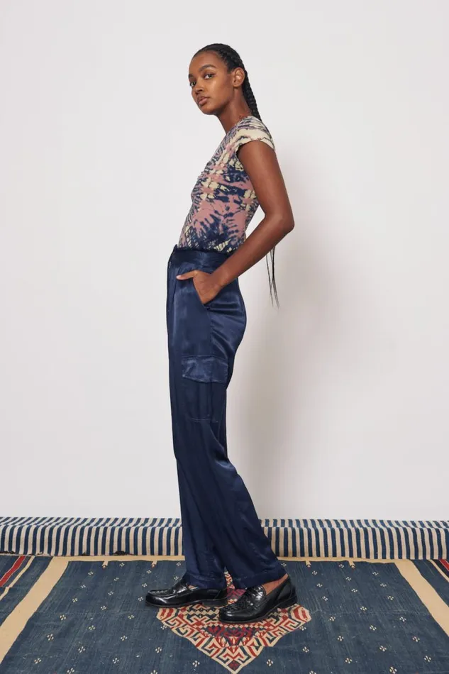 Raquel Allegra Pebble Satin Midnight Carly Pant Women Bottoms