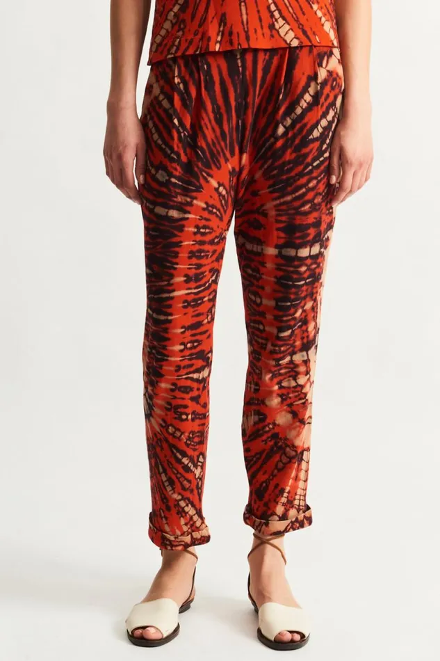 Raquel Allegra Tomato And Navy Easy Cuff Pant Women Bottoms