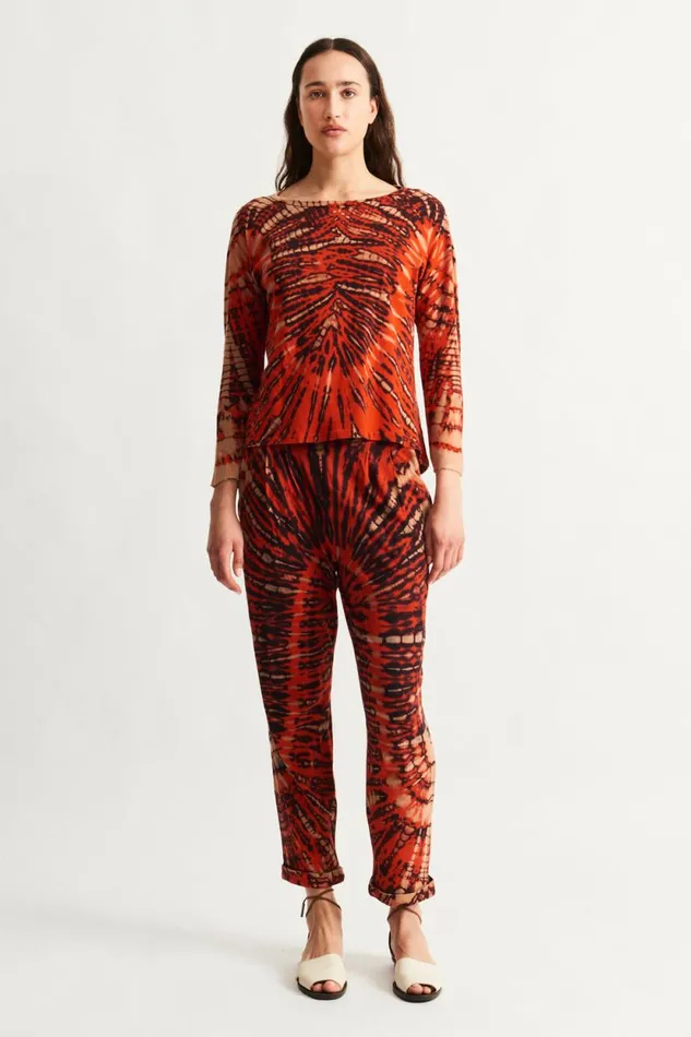 Raquel Allegra Tomato And Navy Easy Cuff Pant Women Bottoms
