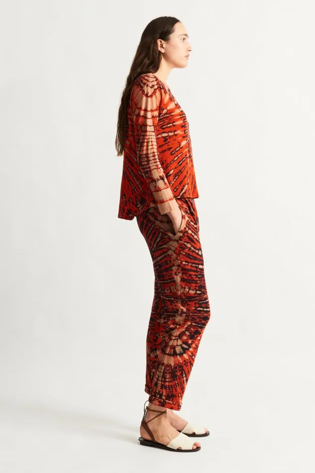 Raquel Allegra Tomato And Navy Easy Cuff Pant Women Bottoms