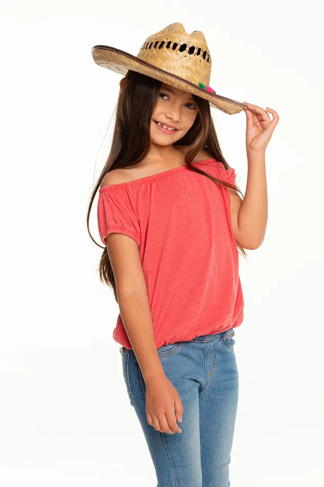 Recycled Vintage Jersey Shirred Short Sleeve Off Shoulder Tops Chaser Brand Girls