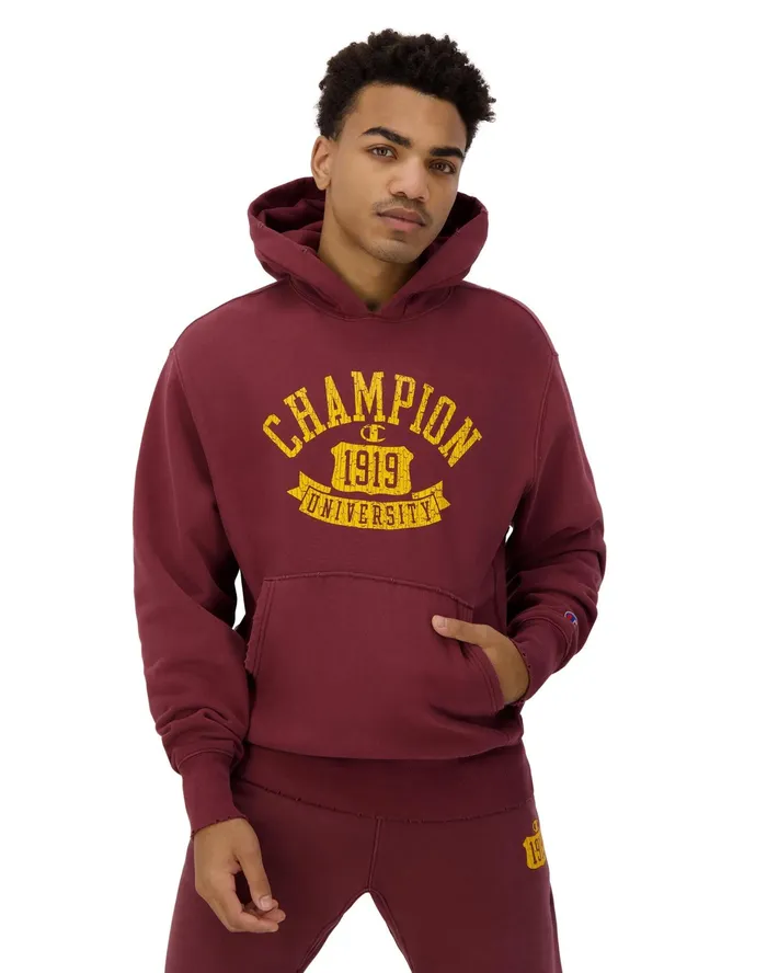 Reverse Weave Hoodie University 1919 Logo Time Capsule Maroon MenWomen Champion Hoodies and Sweatshirts