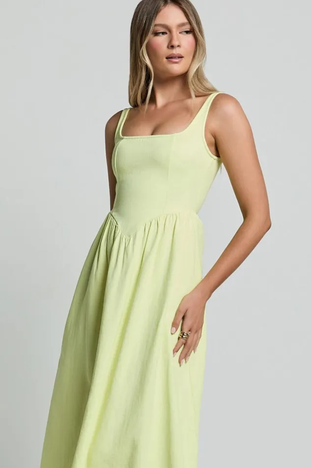 Rhaziya Midi Dress 8211 Sleeveless Straight Neck Fit And Flare Dress In Citrus Women Showpo Conscious