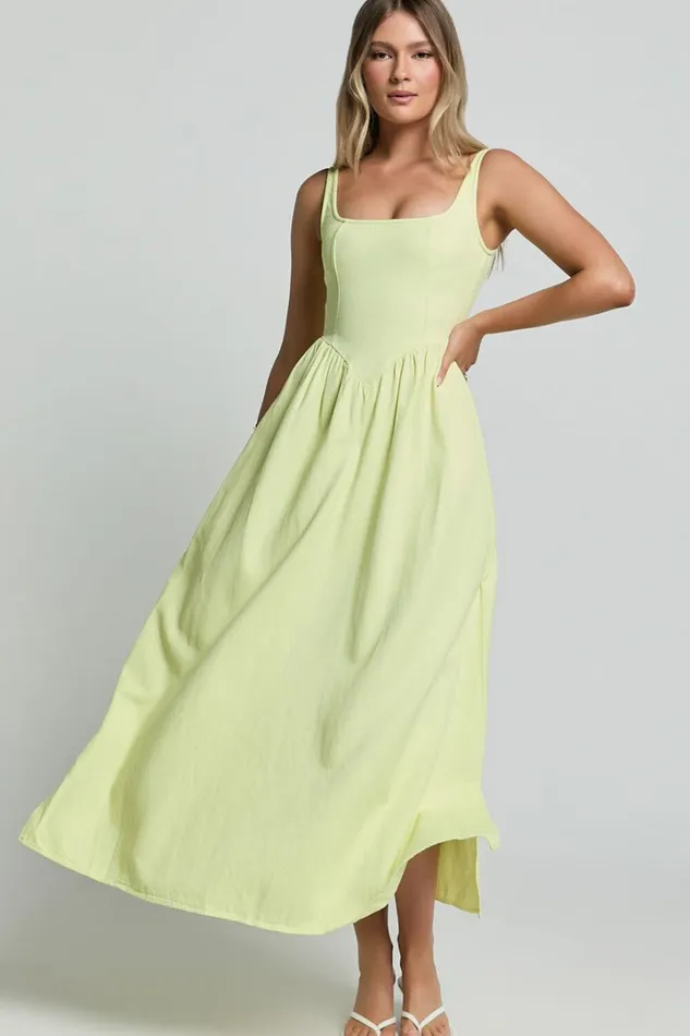 Rhaziya Midi Dress 8211 Sleeveless Straight Neck Fit And Flare Dress In Citrus Women Showpo Conscious