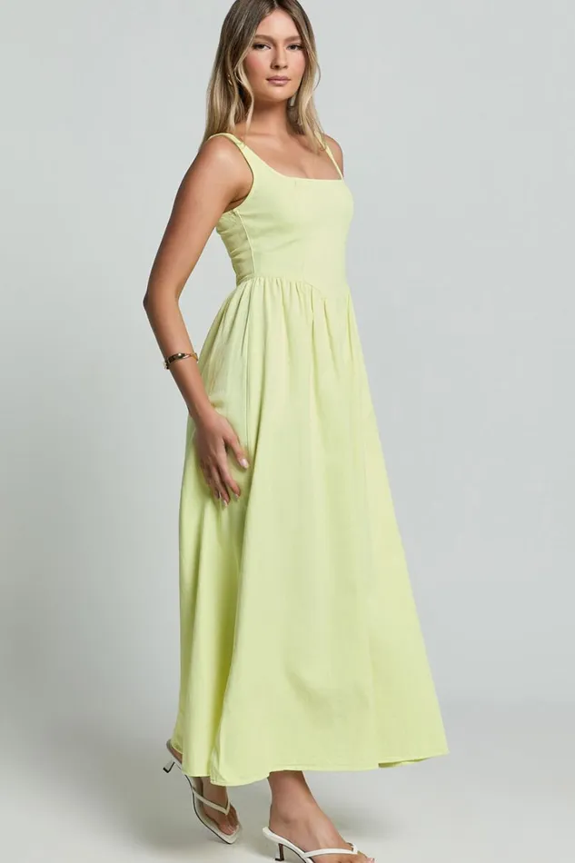 Rhaziya Midi Dress 8211 Sleeveless Straight Neck Fit And Flare Dress In Citrus Women Showpo Conscious
