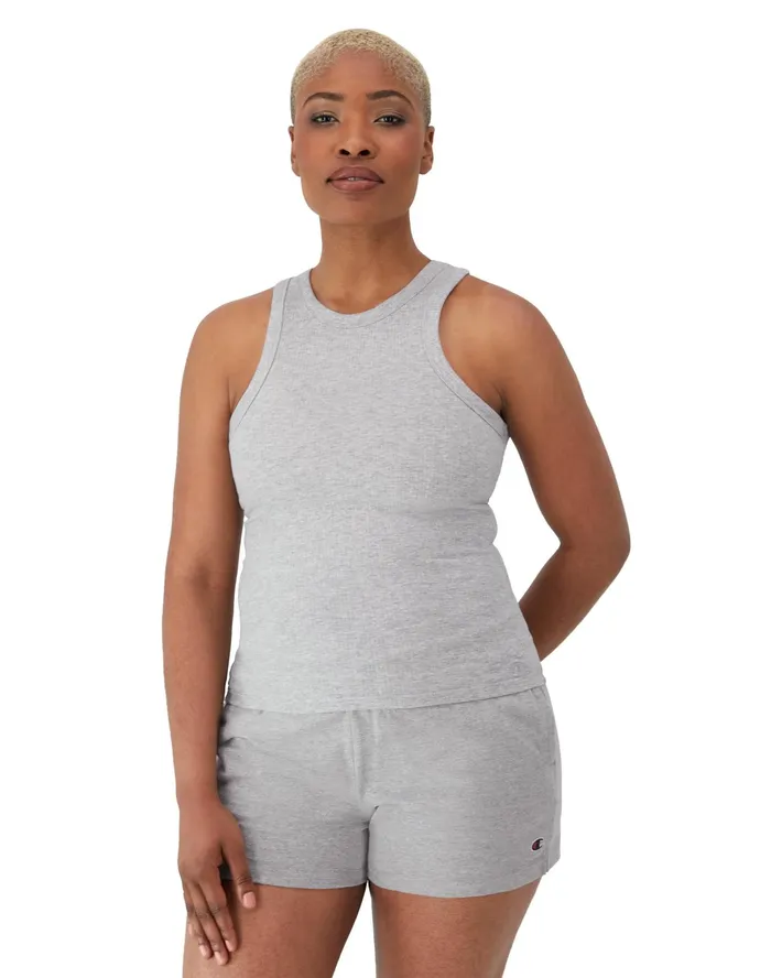 Ribbed Tank Top High Neck C Logo Oxford Gray Women Champion TShirts and Tops