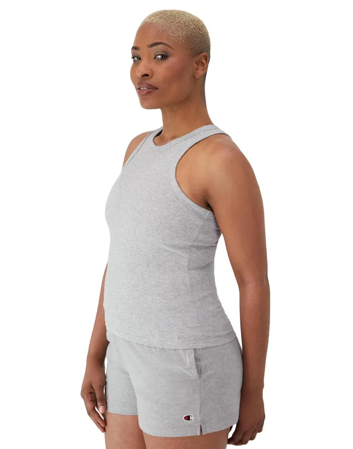 Ribbed Tank Top High Neck C Logo Oxford Gray Women Champion TShirts and Tops