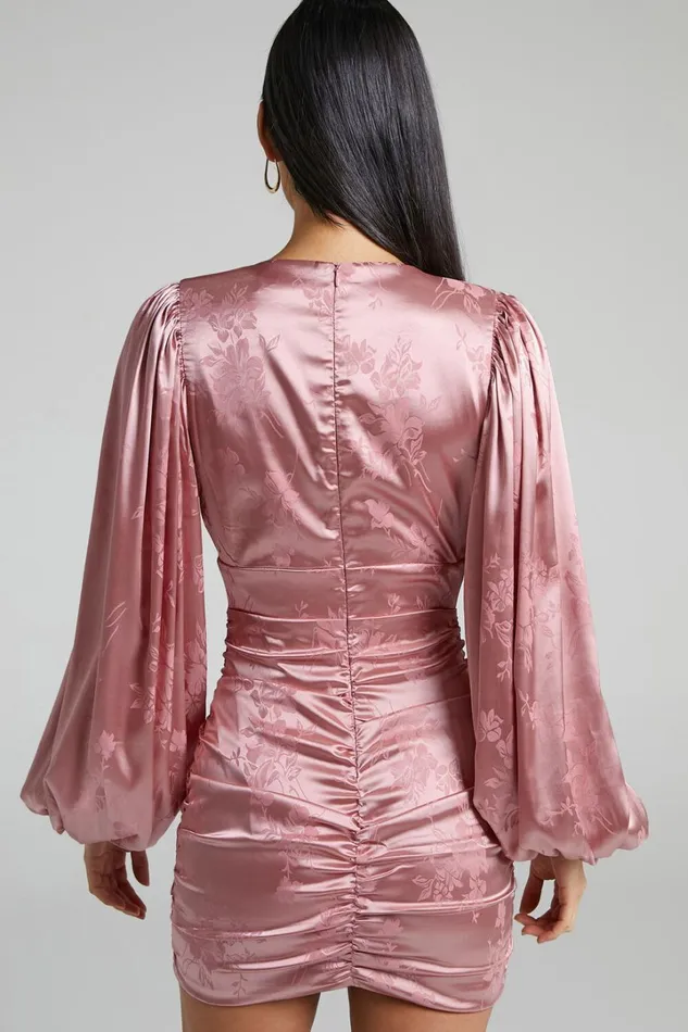 Richmond Mini Dress 8211 Long Sleeve Ruched Dress In Dusty Pink Women Showpo Dresses
