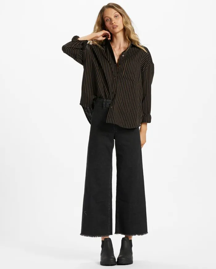 Right On Long Sleeve Shirt Black Pebble Women Billabong Essentials