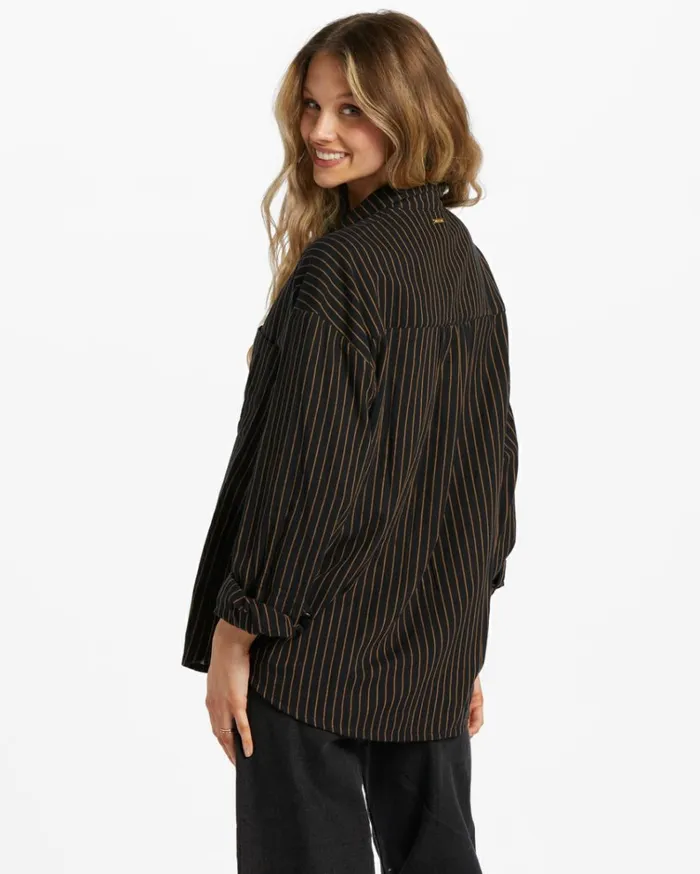 Right On Long Sleeve Shirt Black Pebble Women Billabong Essentials