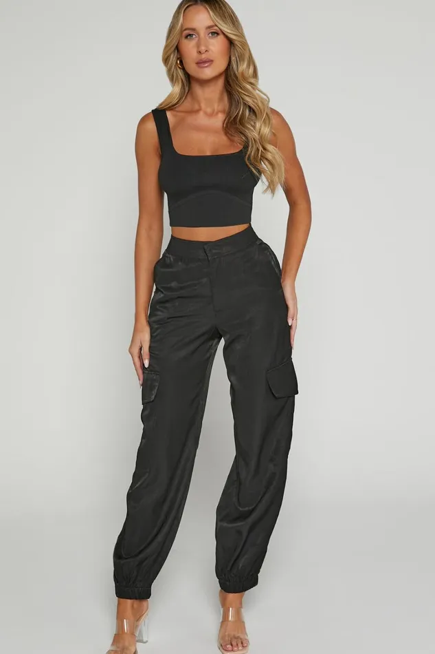 Robbie Pants 8211 Mid Rise Cuffed Ankle Cargo Pants In Black Women Showpo Pants