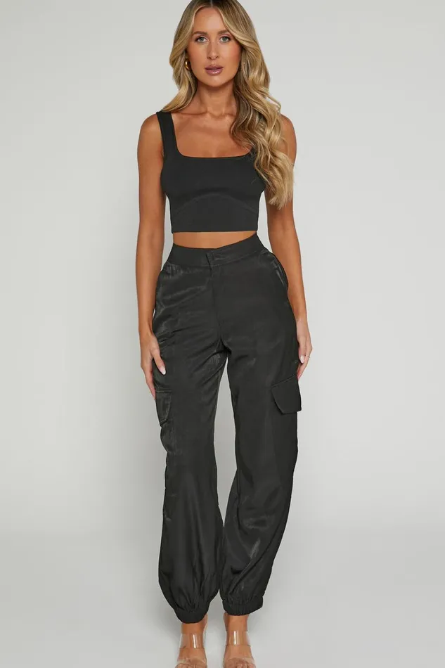 Robbie Pants 8211 Mid Rise Cuffed Ankle Cargo Pants In Black Women Showpo Pants