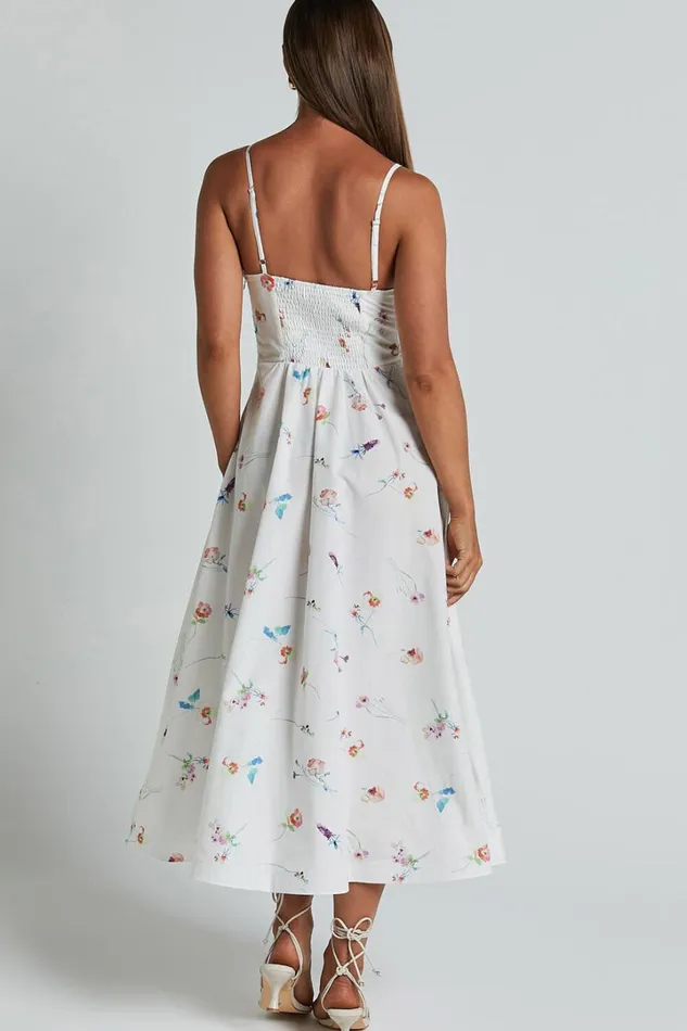 Robertson Midi Dress 8211 Strappy Sweetheart Bustier Flare Dress In Painterly Wild Flower Women Showpo Curve Clothes