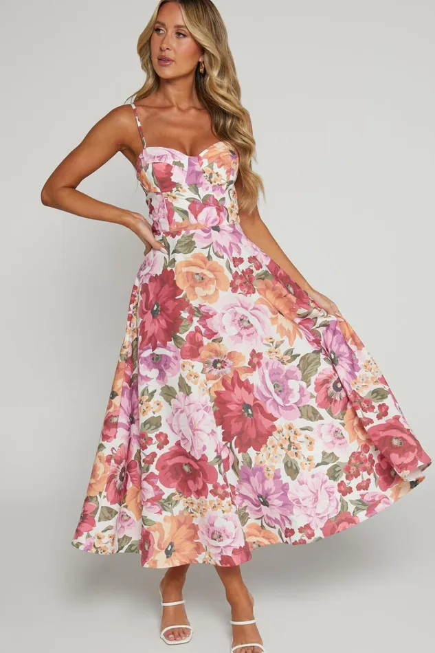 Robertson Midi Dress 8211 Strappy Sweetheart Bustier Flare Dress In Spring Floral Women Showpo Curve Clothes