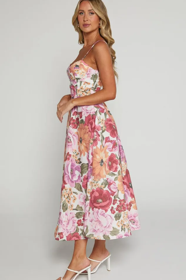 Robertson Midi Dress 8211 Strappy Sweetheart Bustier Flare Dress In Spring Floral Women Showpo Curve Clothes