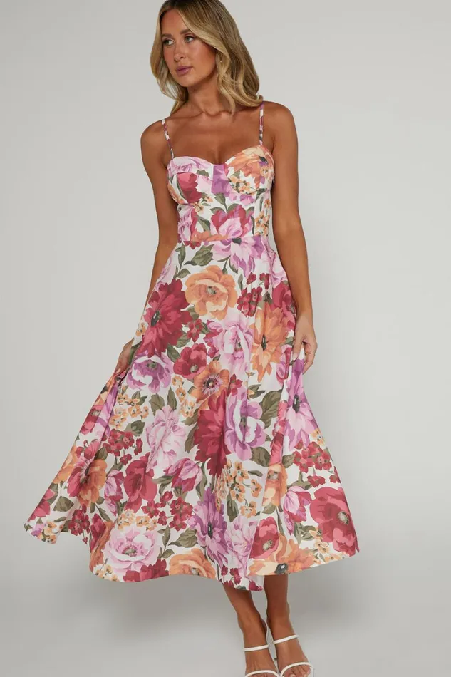 Robertson Midi Dress 8211 Strappy Sweetheart Bustier Flare Dress In Spring Floral Women Showpo Curve Clothes