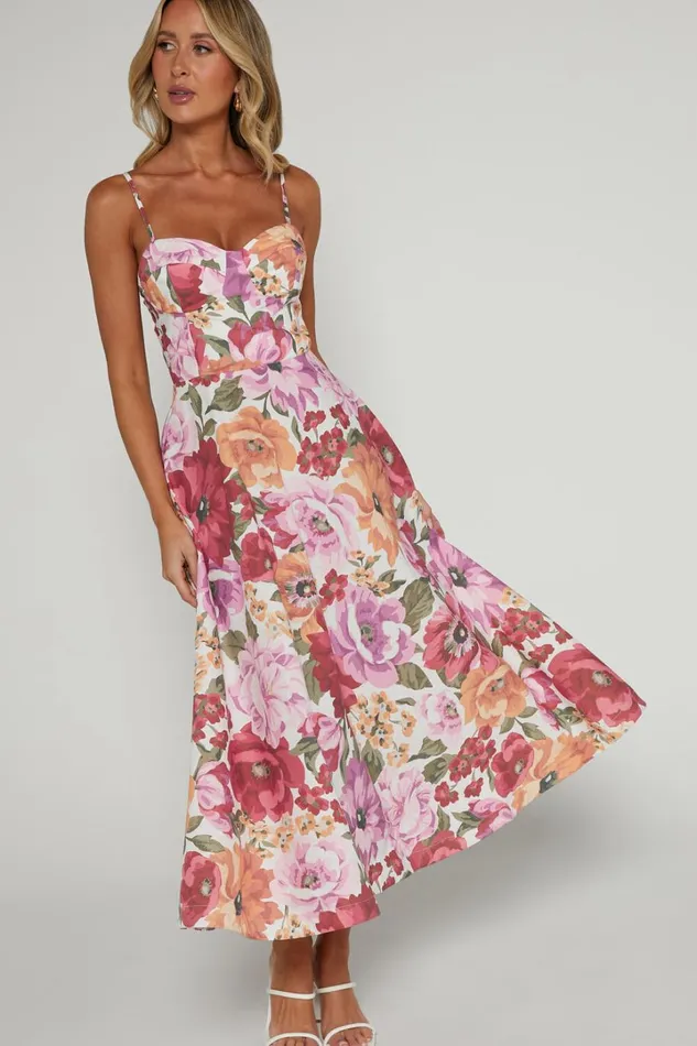Robertson Midi Dress 8211 Strappy Sweetheart Bustier Flare Dress In Spring Floral Women Showpo Curve Clothes