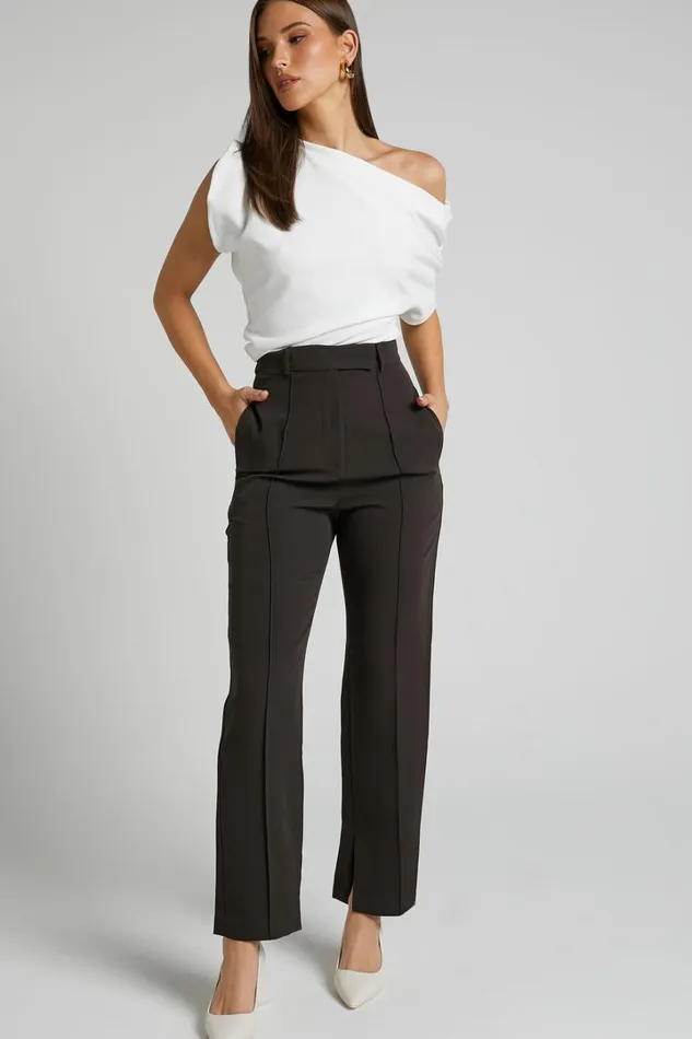 Rogers Pants 8211 High Waisted Pants In Charcoal Women Showpo Suits and Tailoring