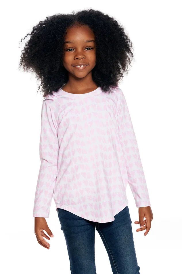 rPET Vintage Jersey Bow Shoulder Long Sleeve Shirttail Tee Girls Tops Chaser Brand