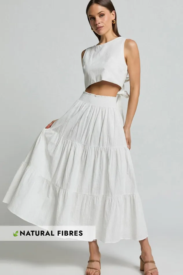 Ruby Midi Skirt 8211 Shirred High Waist Cotton Tiered Maxi Skirt In Off White Women Showpo Modest Clothing Ruby Midi Skirt 8211 Shirred High Waist Cotton Tiered Maxi Skirt In Off White Women Showpo Modest Clothing