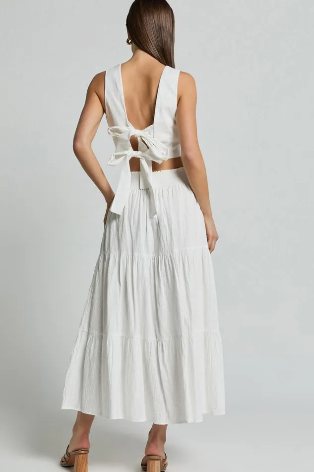 Ruby Midi Skirt 8211 Shirred High Waist Cotton Tiered Maxi Skirt In Off White Women Showpo Modest Clothing