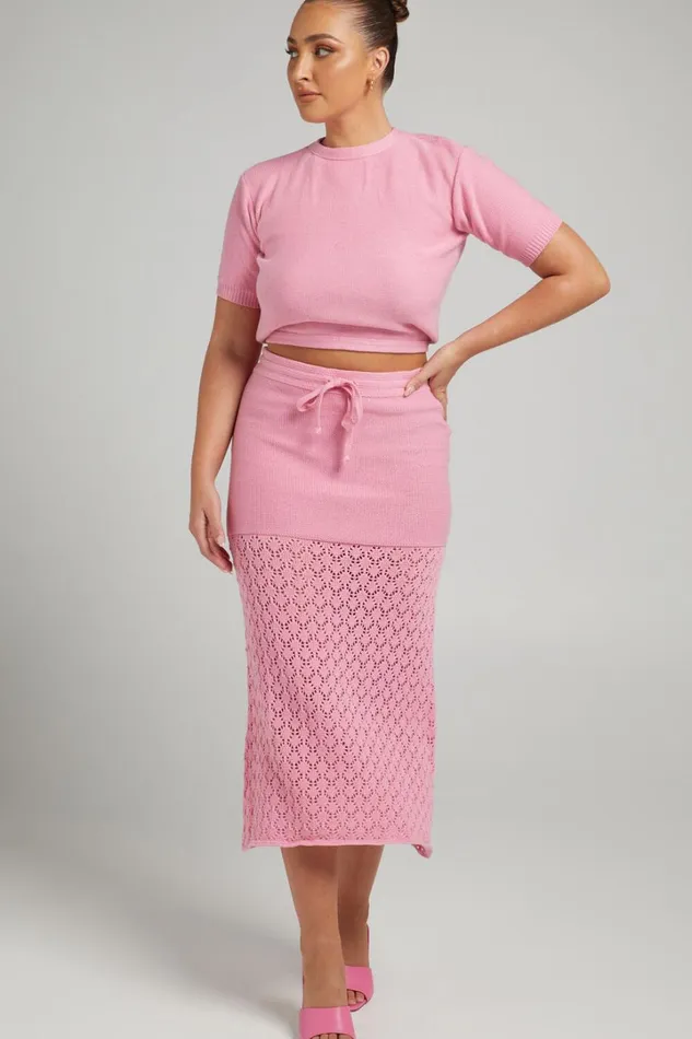 Rue Stiic 8211 Paloma Knit Midi Skirt In Pink Women Showpo Knitwear