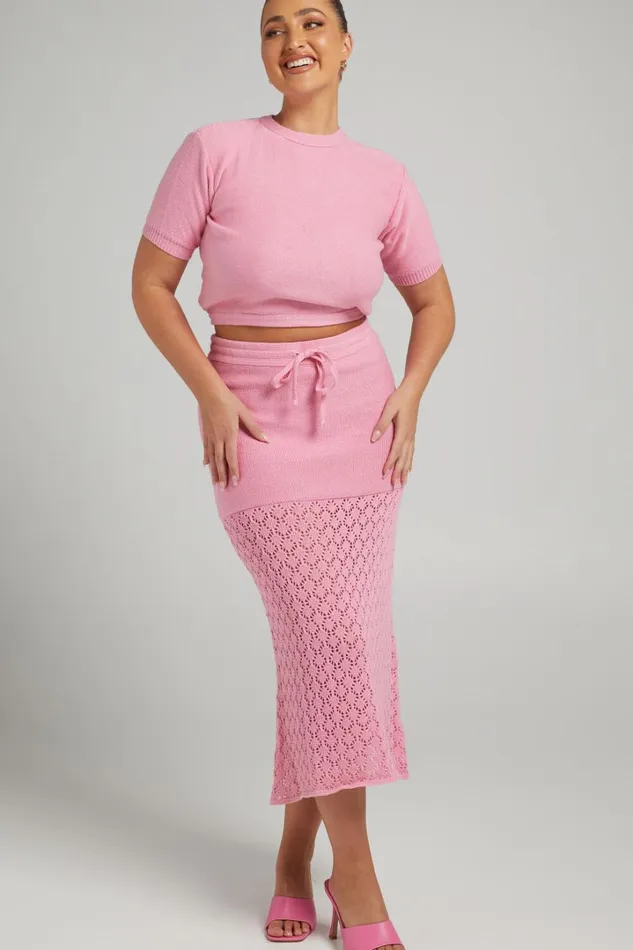 Rue Stiic 8211 Paloma Knit Midi Skirt In Pink Women Showpo Knitwear