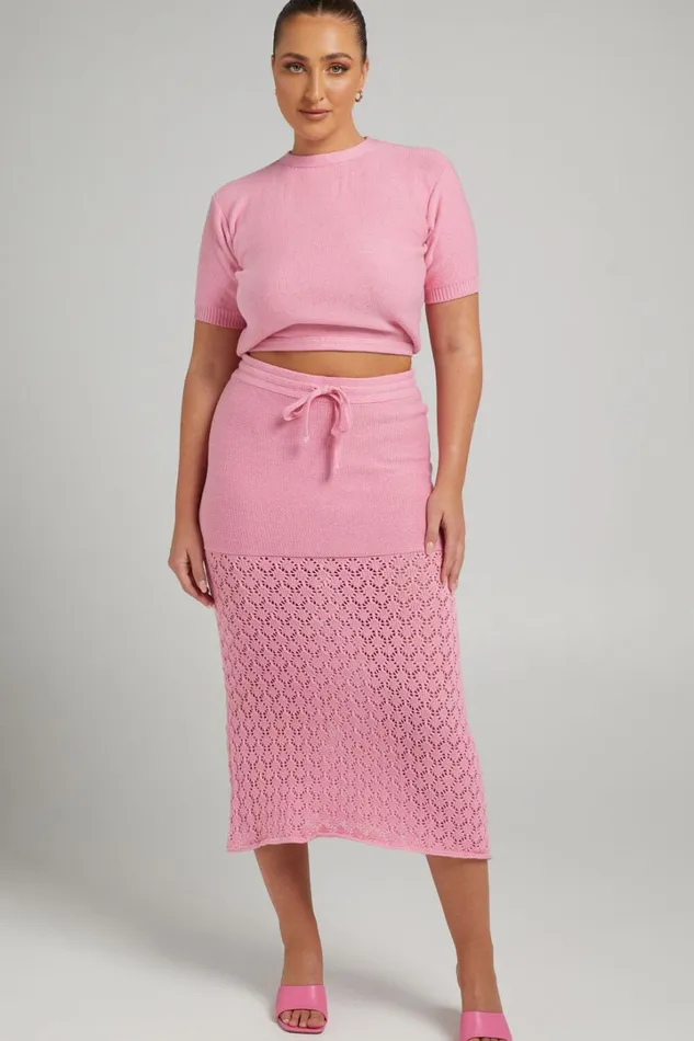 Rue Stiic 8211 Paloma Knit Midi Skirt In Pink Women Showpo Knitwear