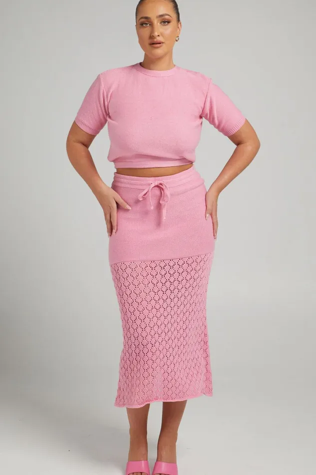 Rue Stiic 8211 Paloma Knit Midi Skirt In Pink Women Showpo Knitwear