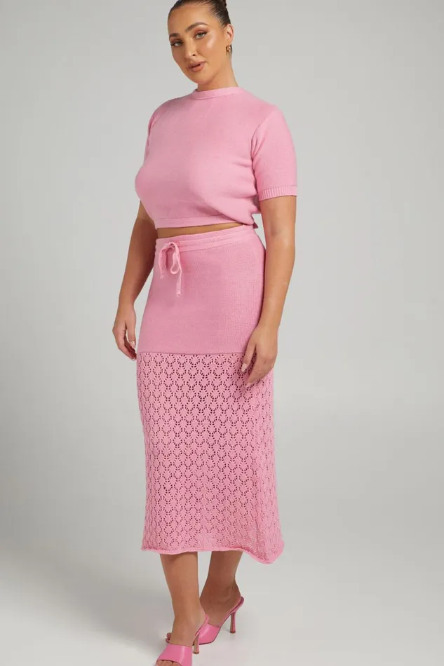 Rue Stiic 8211 Paloma Knit Midi Skirt In Pink Women Showpo Knitwear