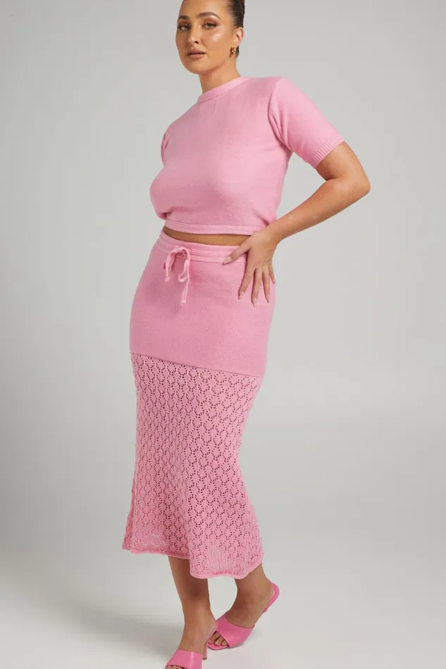 Rue Stiic 8211 Paloma Knit Midi Skirt In Pink Women Showpo Knitwear
