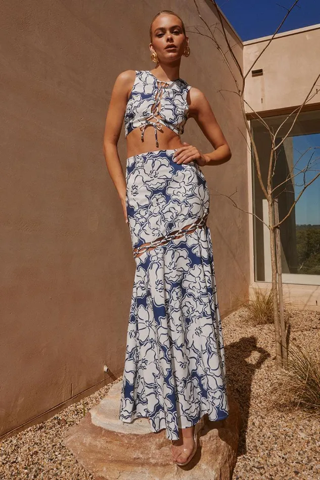 Runaway The Label Crops LANI KELANI TOP Navy Floral 8211 Women