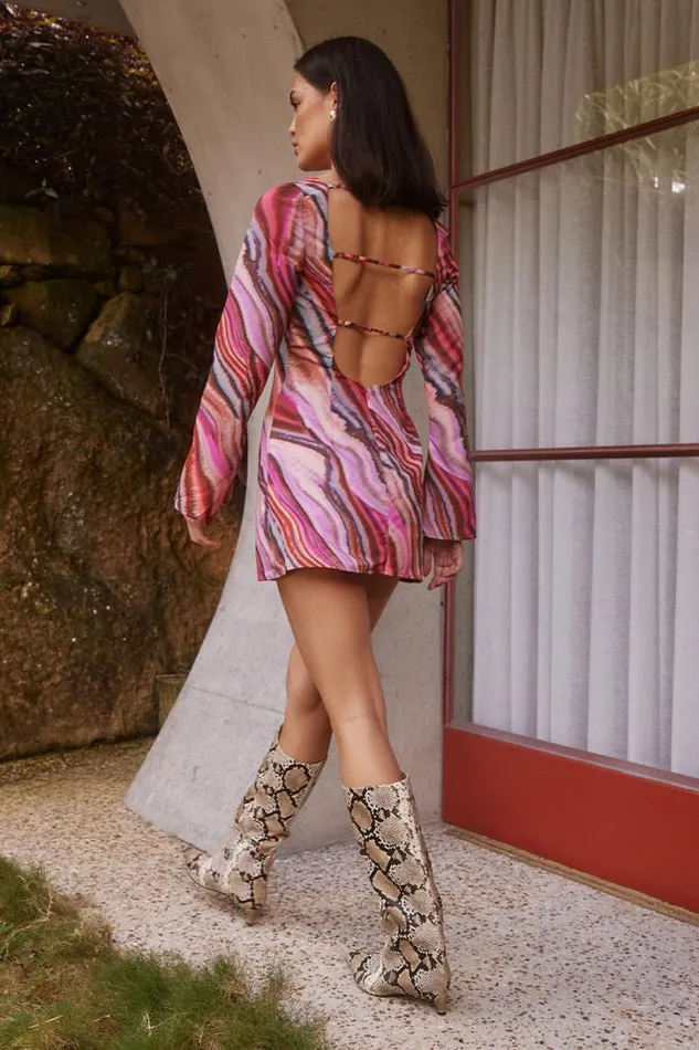 Runaway The Label Long Sleeved Dresses HERLANI MINI DRESS Apostle Print 8211 Women