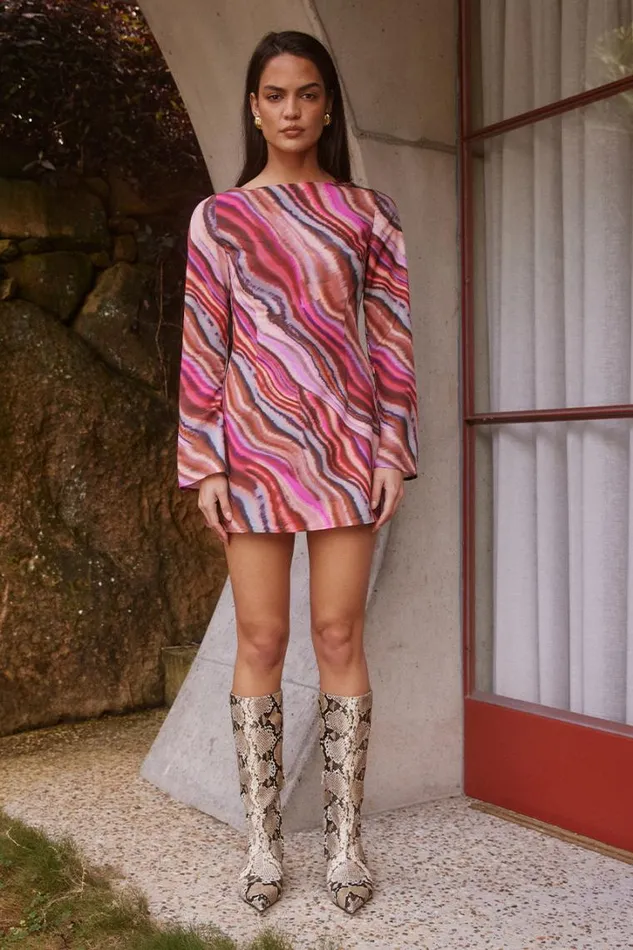 Runaway The Label Long Sleeved Dresses HERLANI MINI DRESS Apostle Print 8211 Women