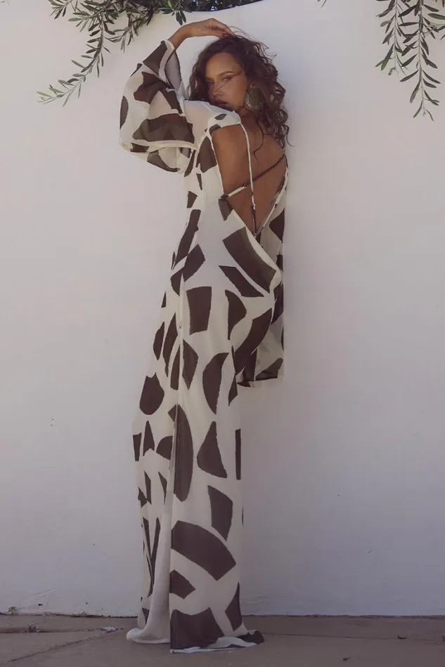 Runaway The Label Long Sleeved Dresses KIMBER MAXI DRESS Lazure Chocolate 8211 Women