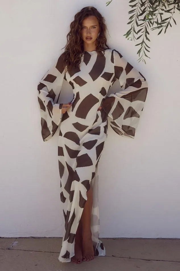 Runaway The Label Long Sleeved Dresses KIMBER MAXI DRESS Lazure Chocolate 8211 Women