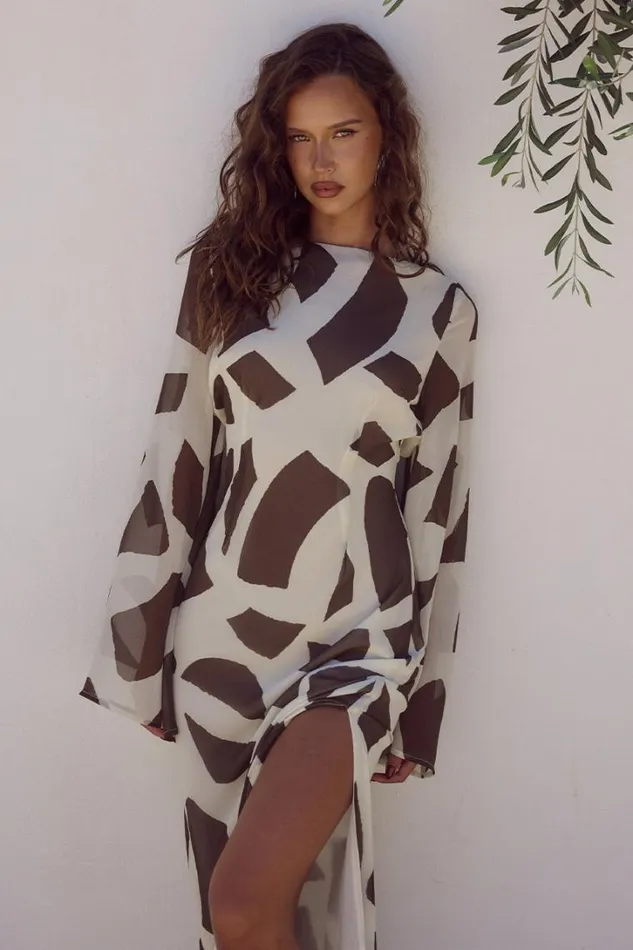 Runaway The Label Long Sleeved Dresses KIMBER MAXI DRESS Lazure Chocolate 8211 Women