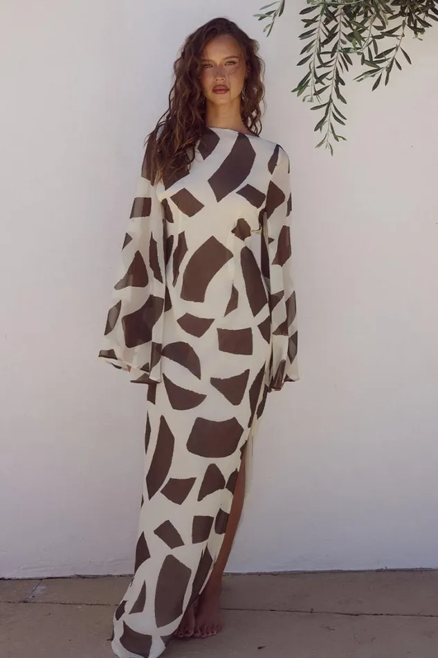 Runaway The Label Long Sleeved Dresses KIMBER MAXI DRESS Lazure Chocolate 8211 Women