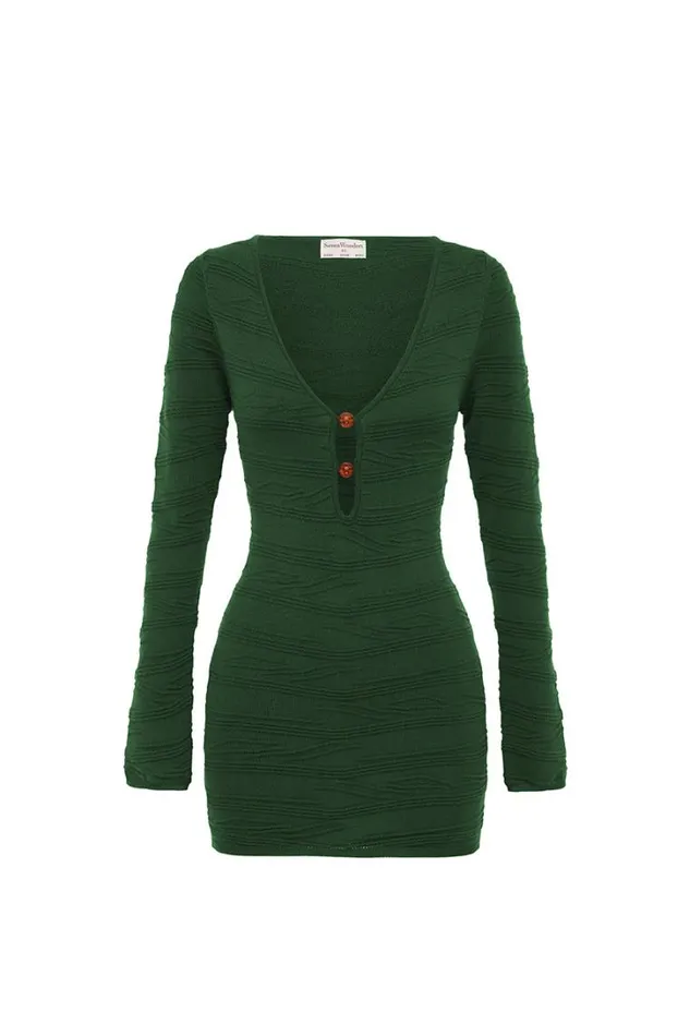 Runaway The Label Long Sleeved Dresses MODELLA MINI DRESS Emerald Green 8211 Women