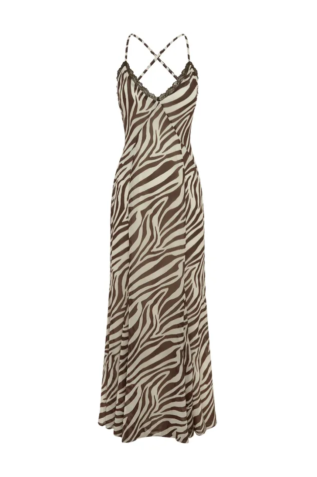 Runaway The Label Race Day Dresses AMINAH MAXI DRESS Zebra Chocolate 8211 Women