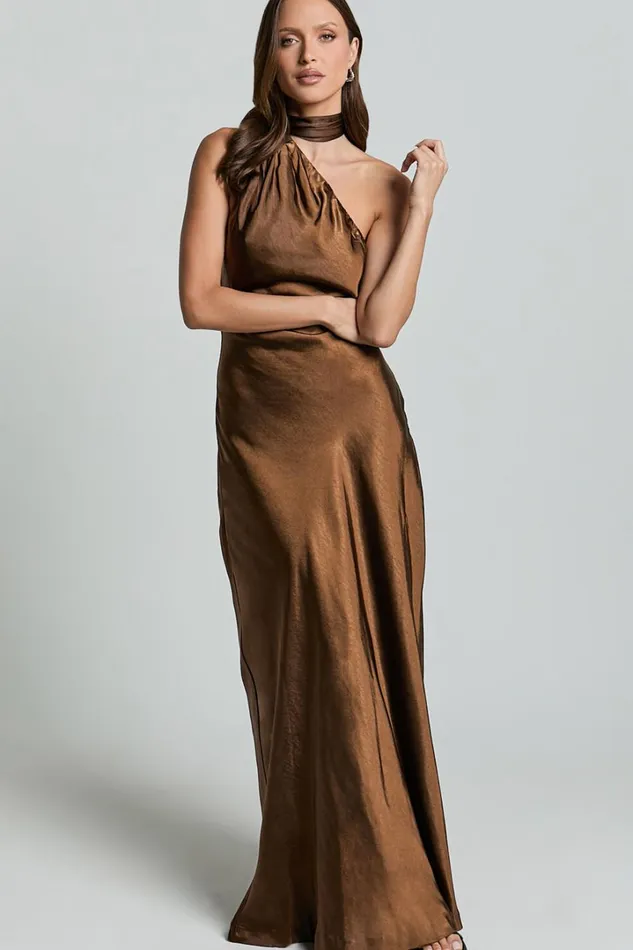 Ryan Maxi Dress 8211 Tie Neck One Shoulder Dress In Chocolate Women Showpo Curve Clothes Ryan Maxi Dress 8211 Tie Neck One Shoulder Dress In Chocolate Women Showpo Curve Clothes